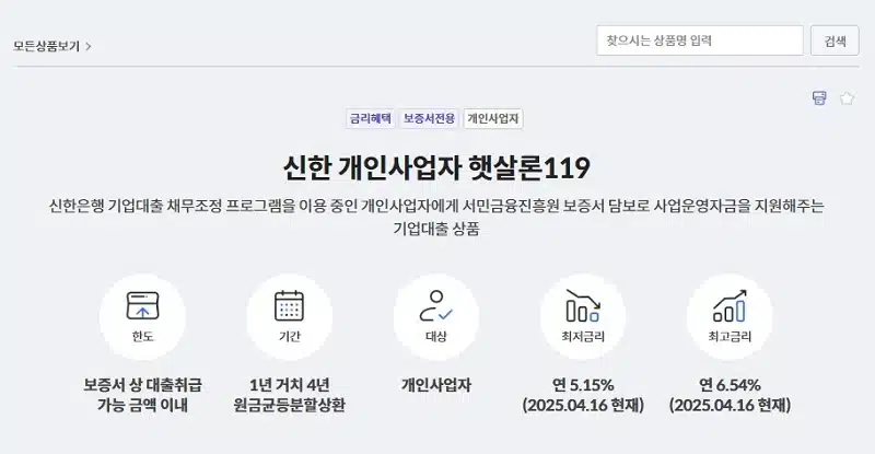 신한은행 개인사업자 햇살론119 대출조건, 신청 방법 총정리