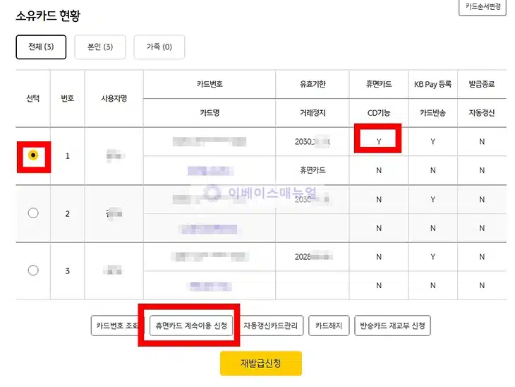 국민카드 휴면카드 해지 방법, 계속 이용 신청하기