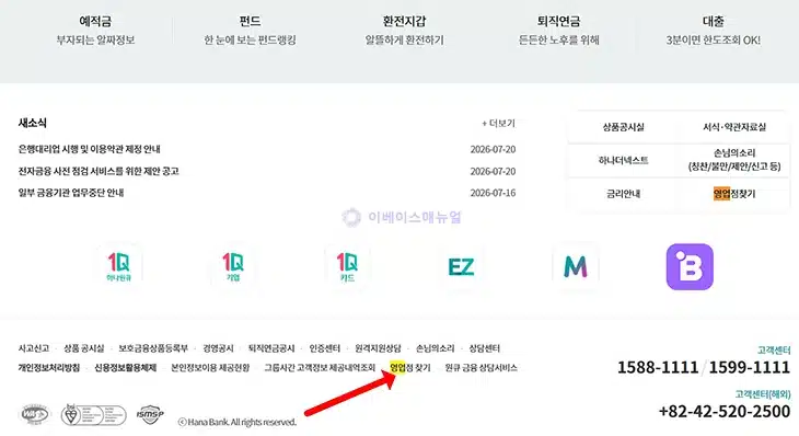하나은행 가까운 지점 찾기 + 영업시간 확인 방법