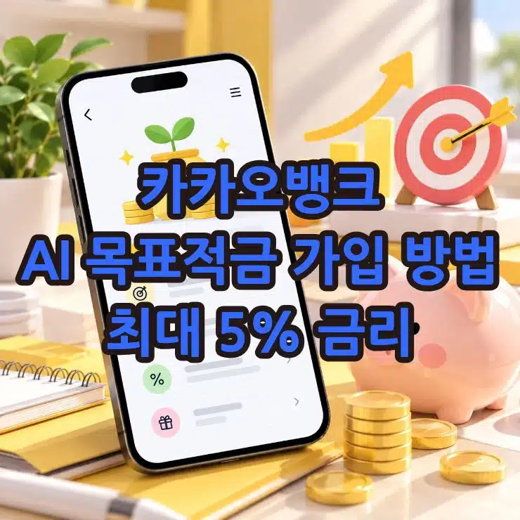 카카오뱅크 AI 목표적금 가입 방법, 최고 연 5% 금리 및 우대조건 정리